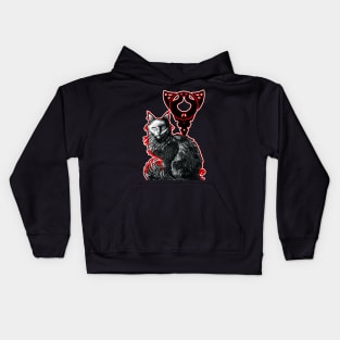 Magic Black Cat - Red & White Outlined Version Kids Hoodie